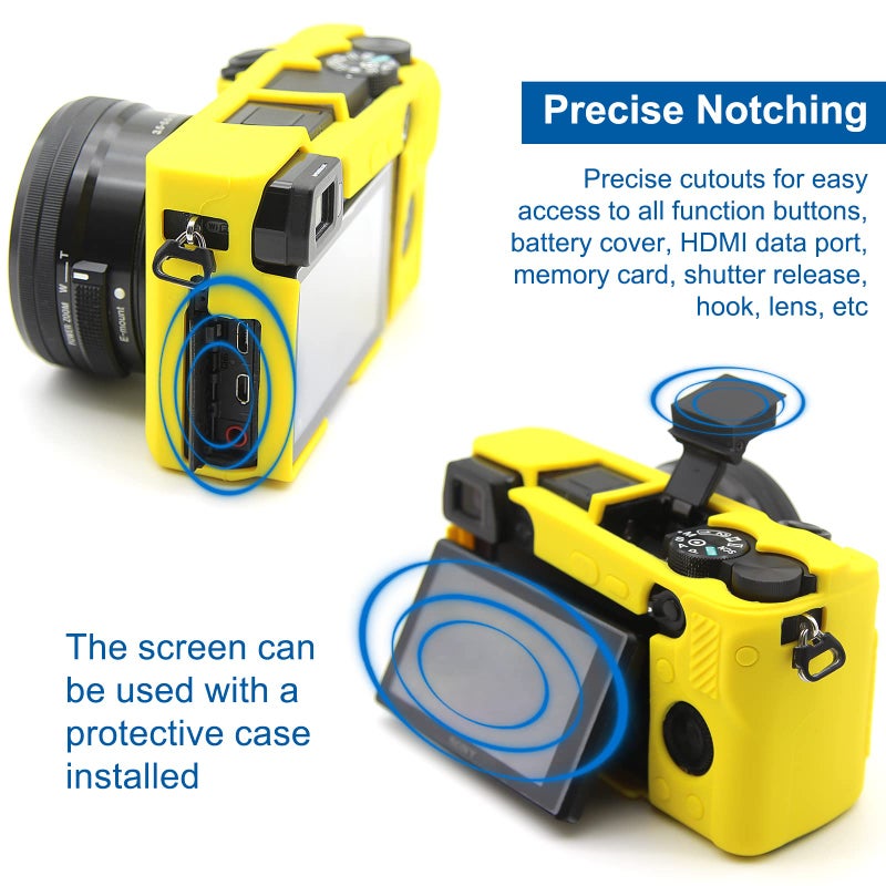 Easy Hood Case for Sony Alpha A6100 A6300 A6400 ILCE-6100 ILCE-6300 ILCE-6400 Digital Camera, Anti-Scratch Soft Silicone Housing Protective Cover Protector Skin (Yellow) - Image 5